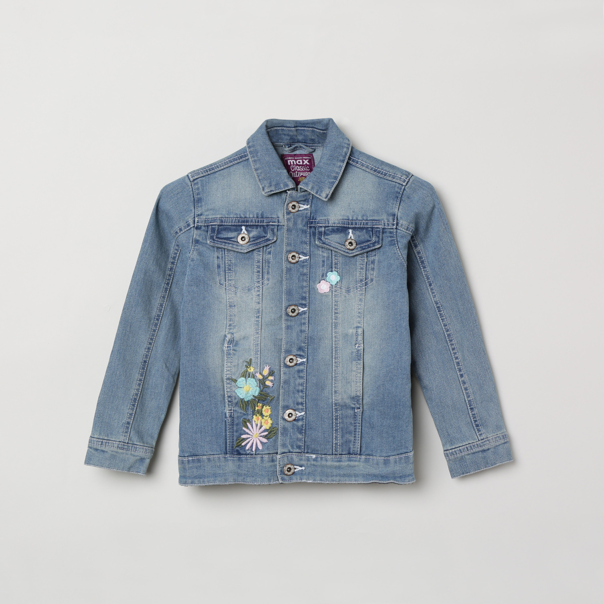 MAX Denim Jacket with Floral Embroidery