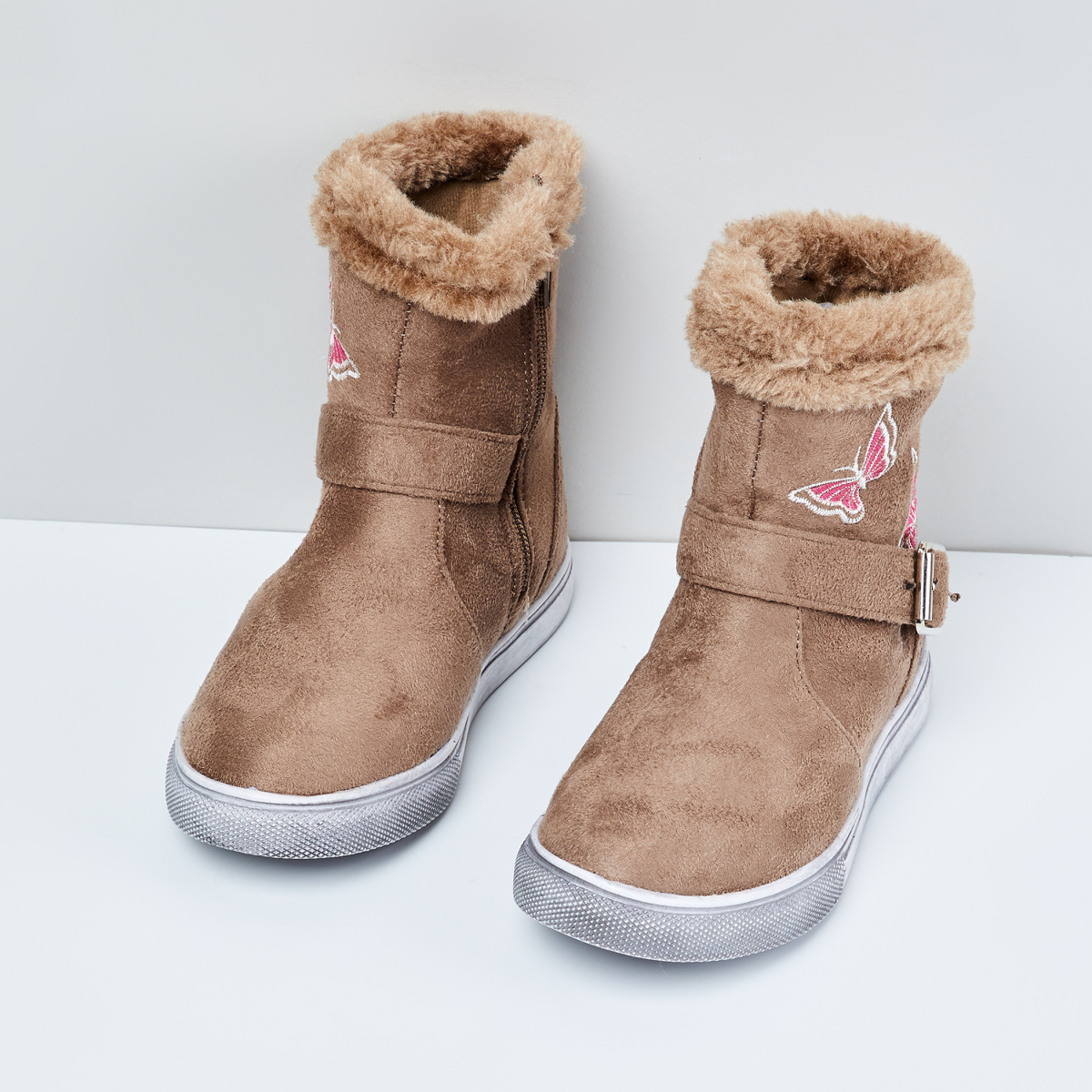 MAX Embroidered Boots with Faux-Fur Trim