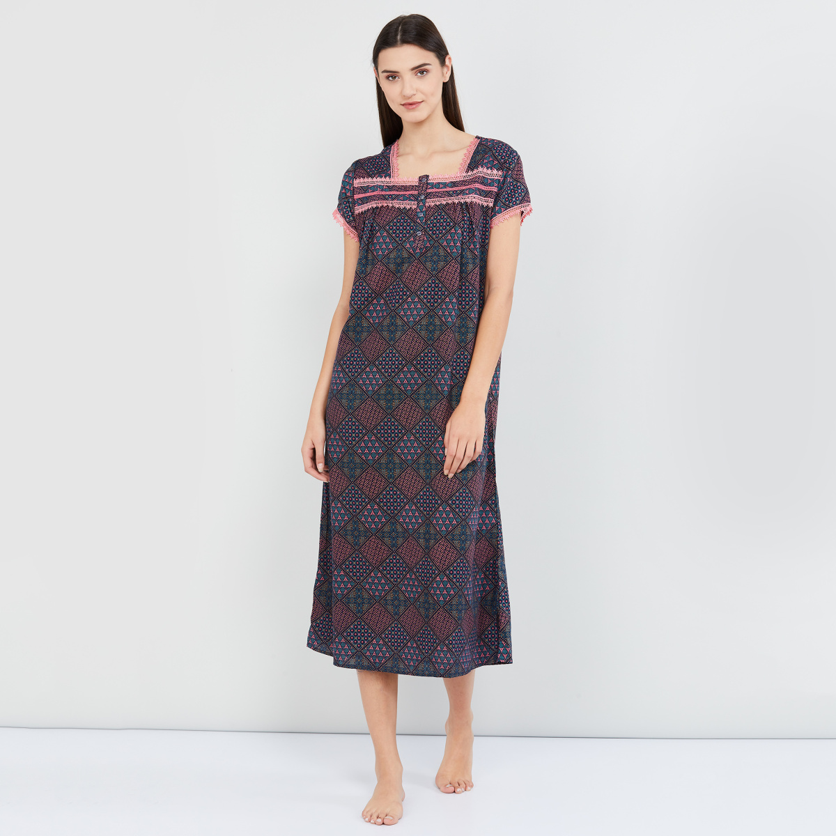 MAX Printed Square Neck Nightgown