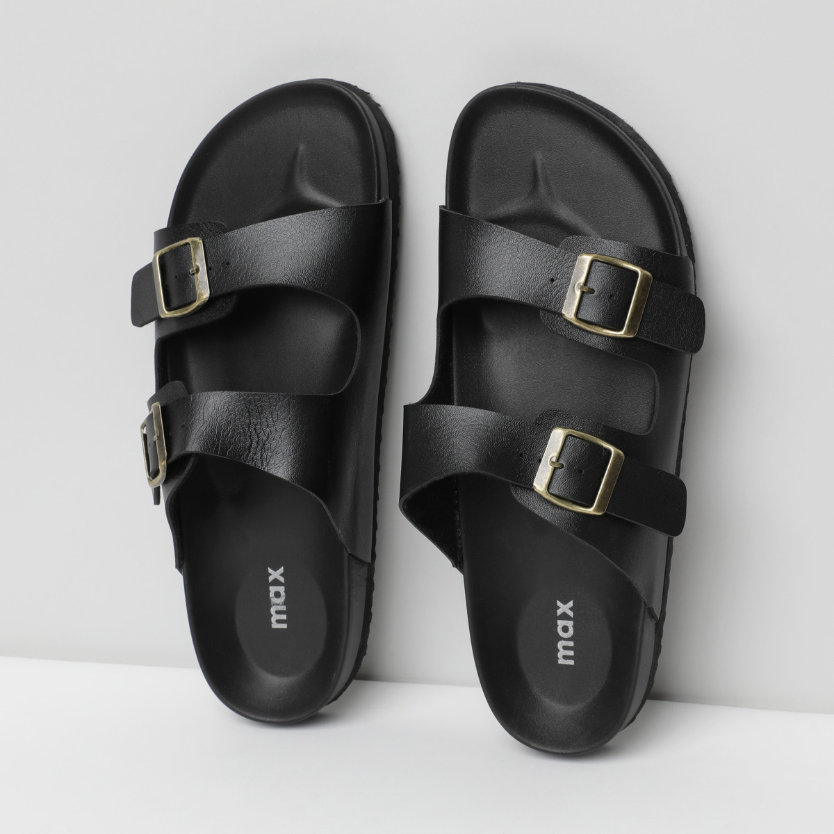 MAX Textured Flat Sandals with Buckle Closure