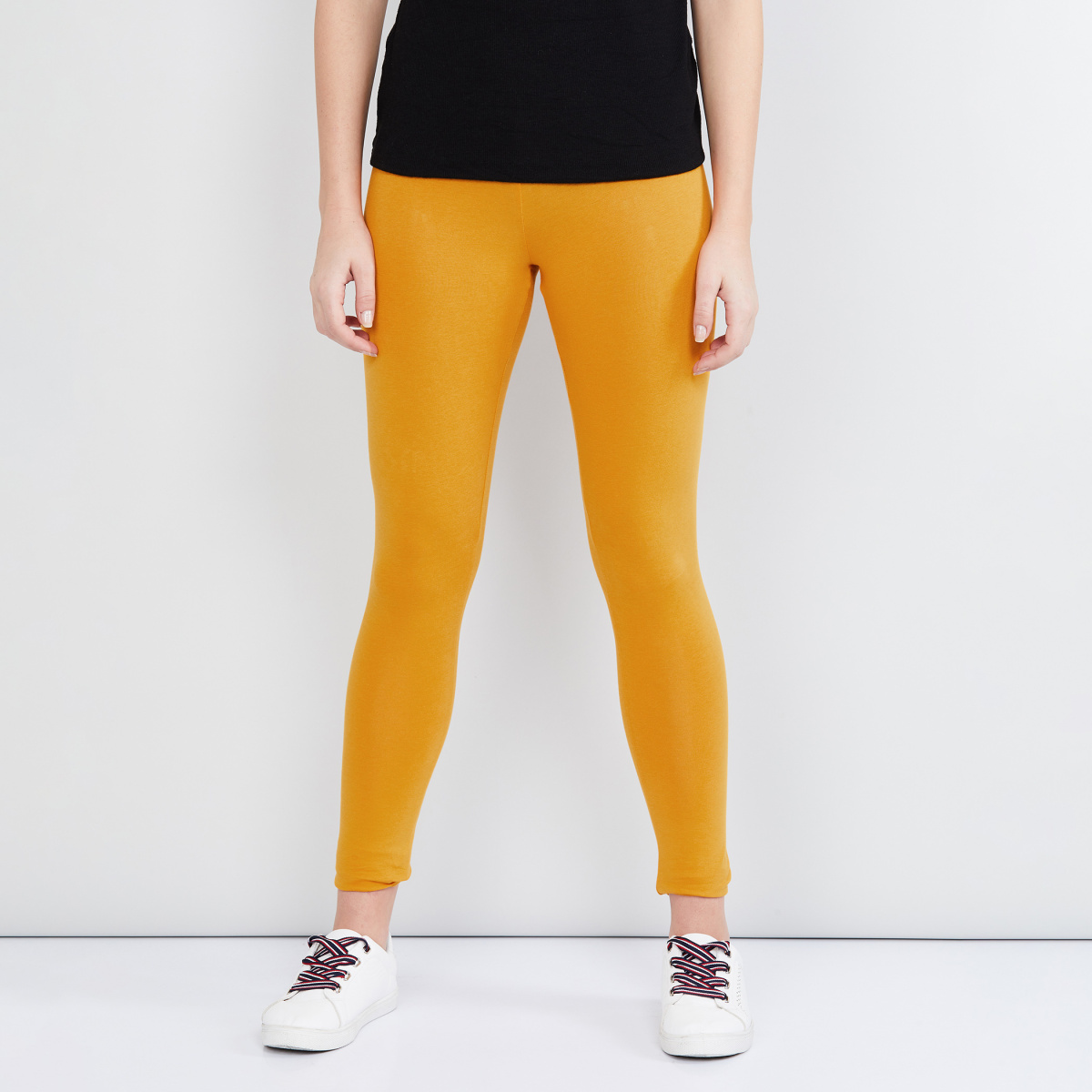 Terra & Sky Womens Leggings Size 1X 16W-18W Mustard Yellow Polka Paisley  Pull On | eBay