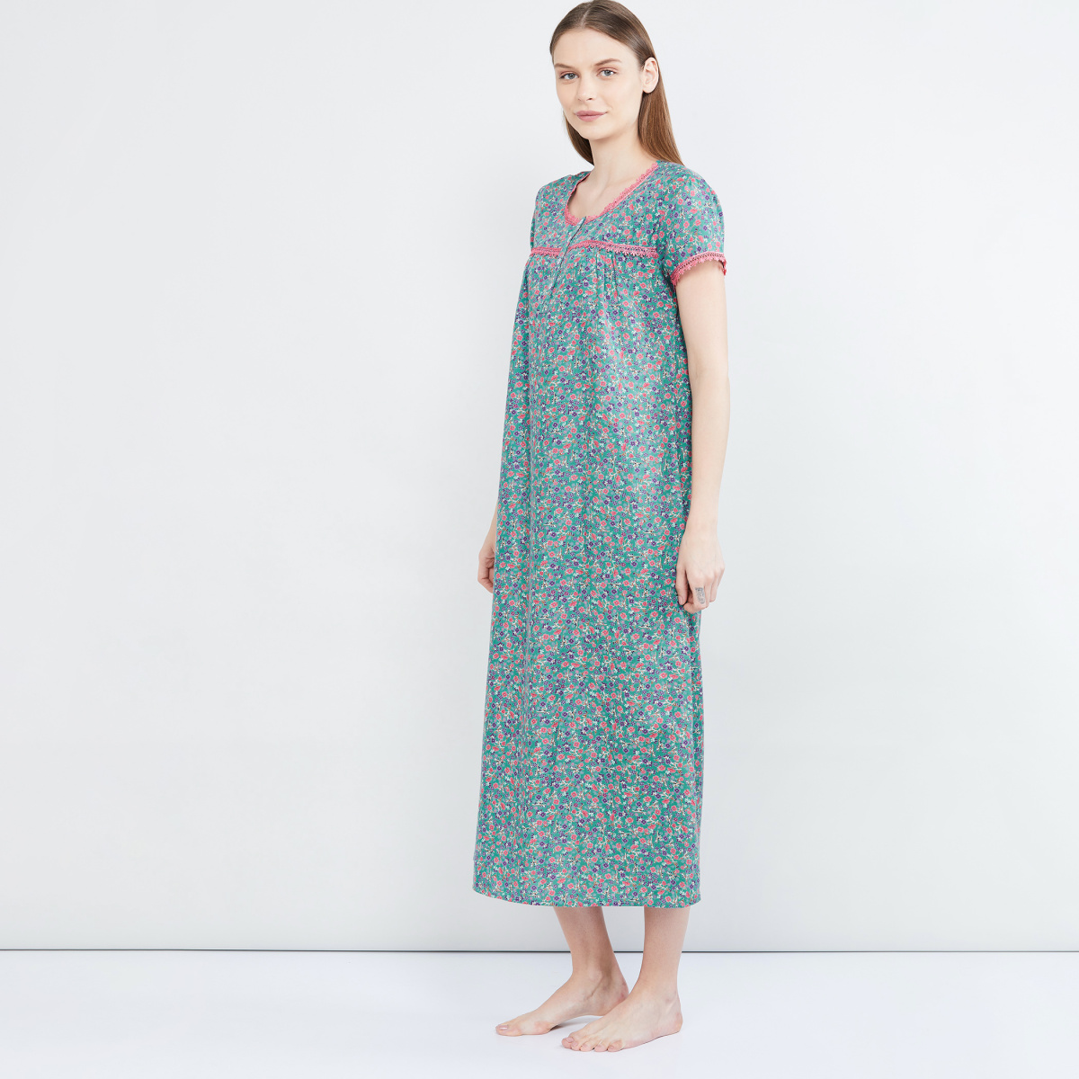 MAX Floral Print Cap Sleeves Gown