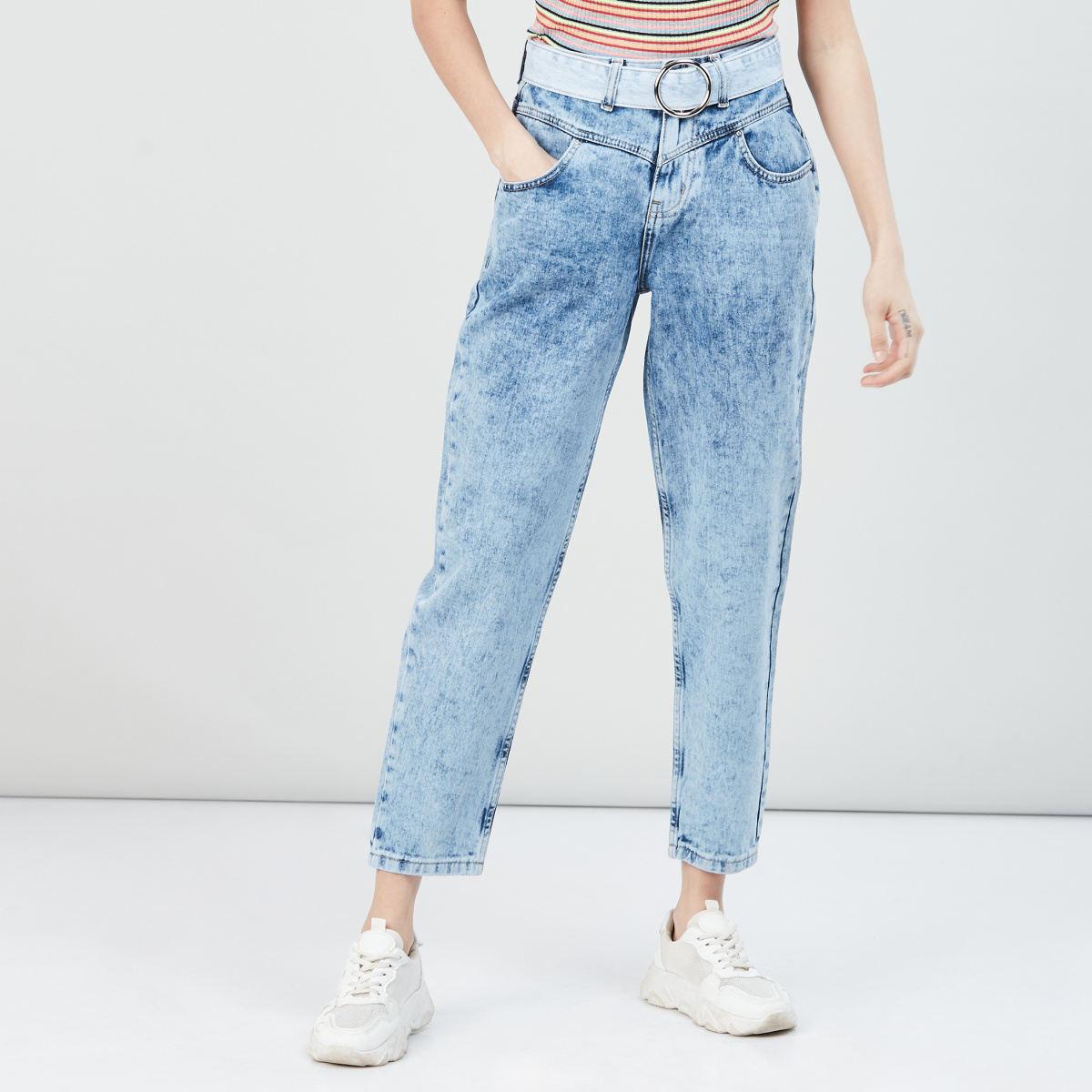 MAX Acid Washed Jeans with Belt