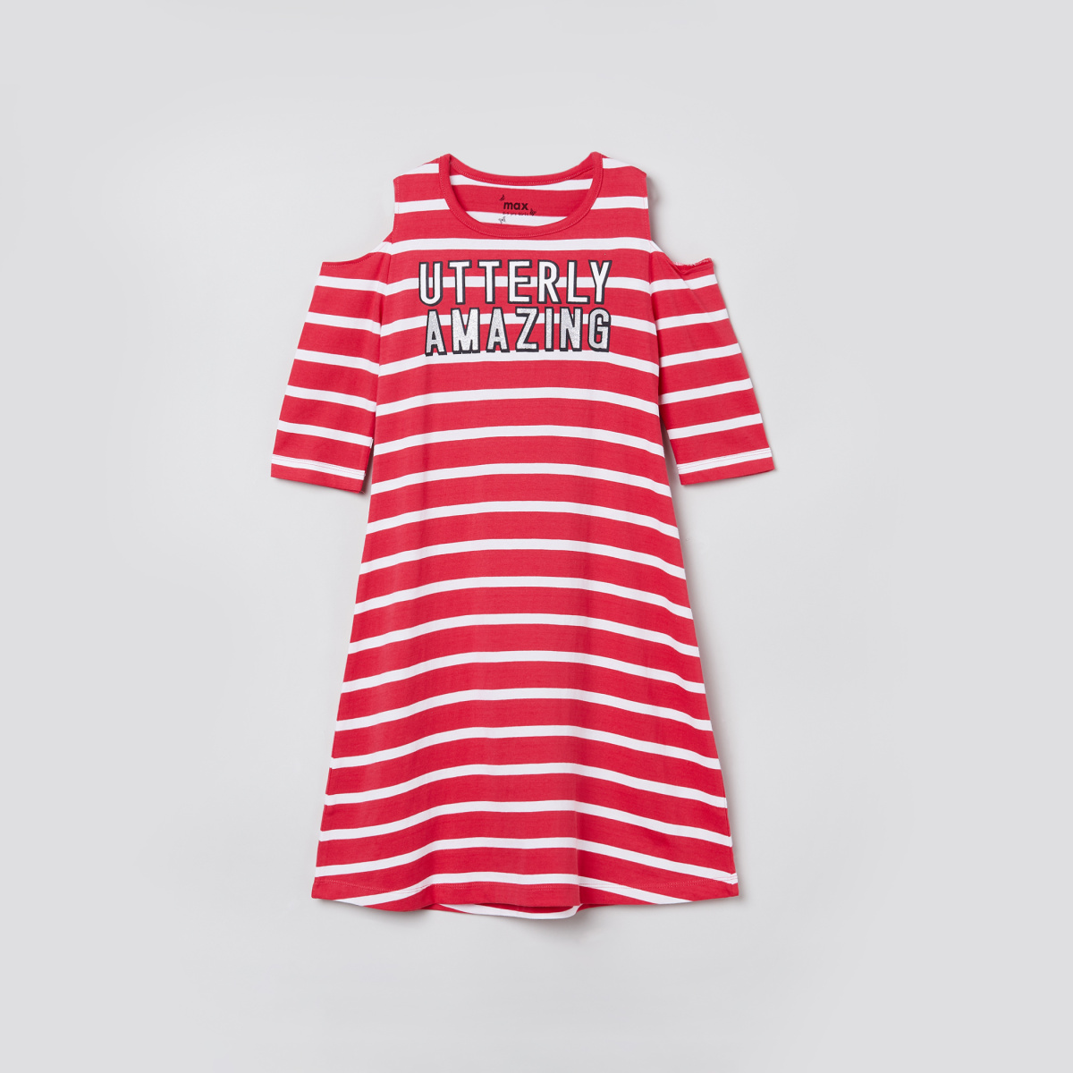 MAX Typographic Print Striped Cold-Shoulder Night Dress