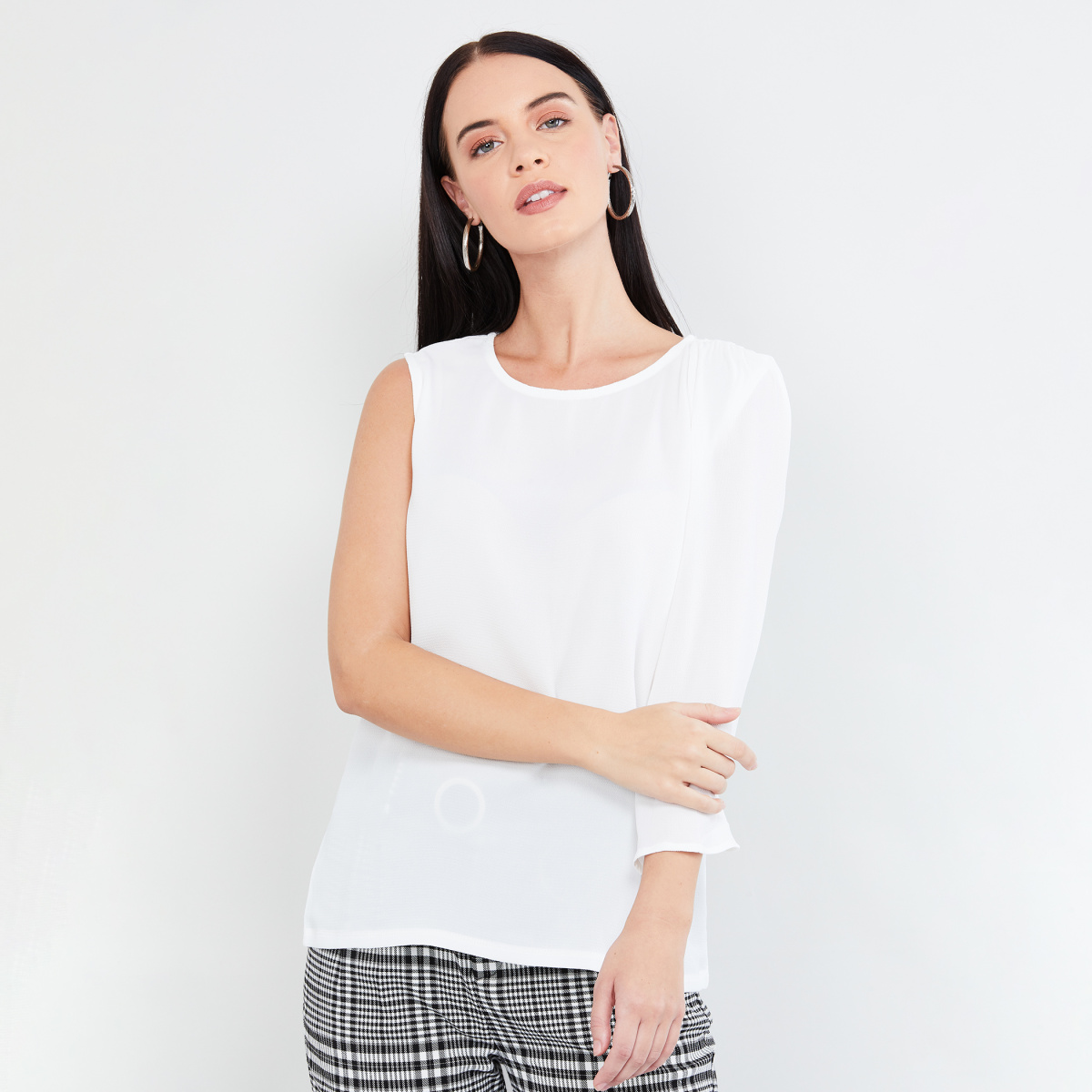 MAX Solid One-Sleeve Top