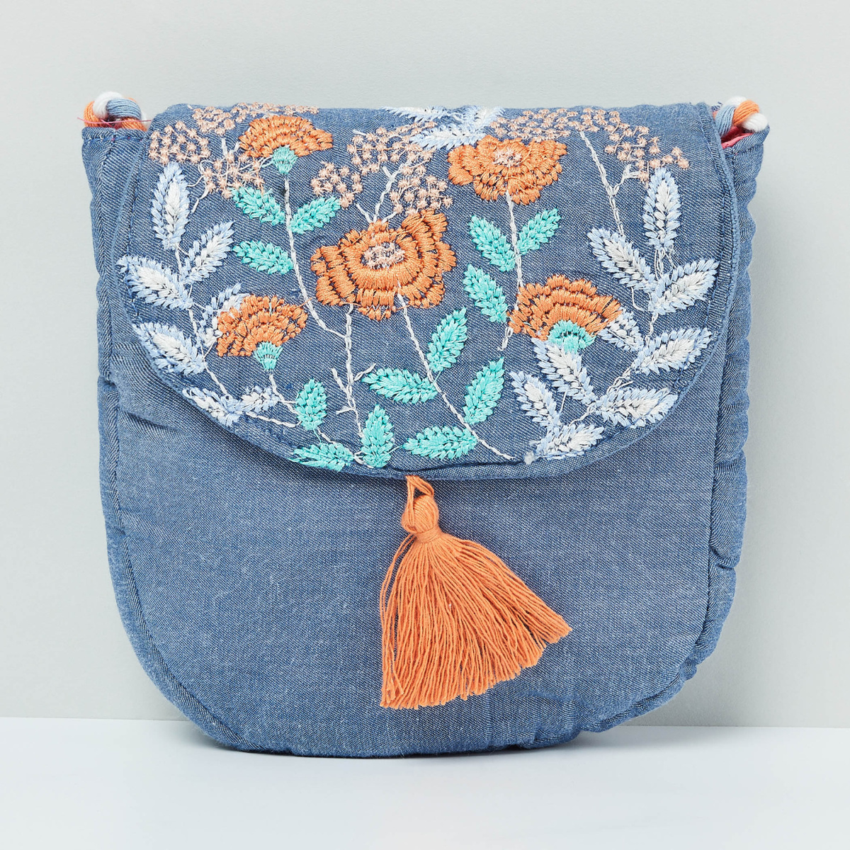MAX Floral Embroidery Tasselled Sling Bag