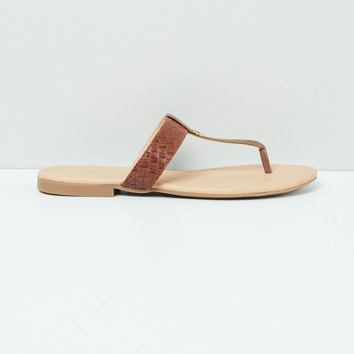 MAX Weave Textured T-strap Flat Sandals