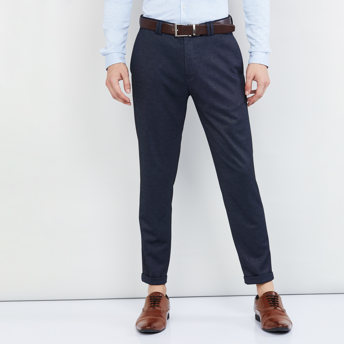 Buy Men Navy Textured Slim Fit Formal Trousers Online  709529  Peter  England