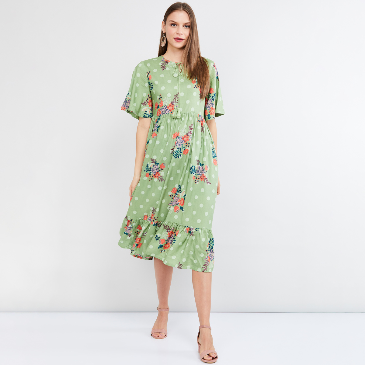 MAX Floral Print Flutter Sleeves Midi Dress