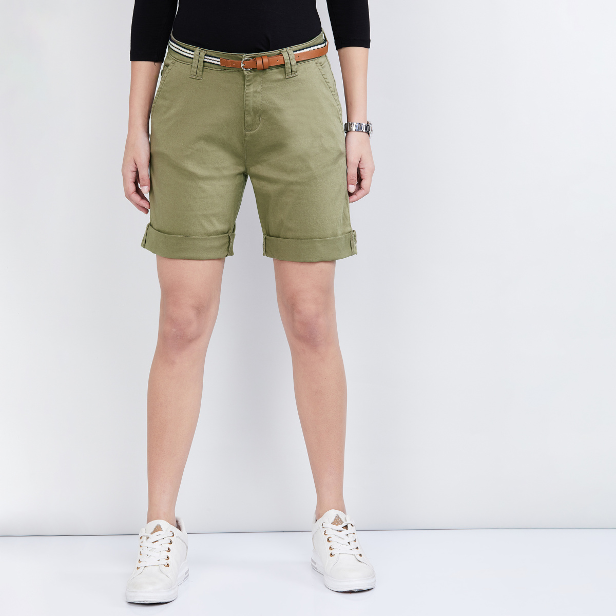 MAX Solid Casual Shorts with Belt
