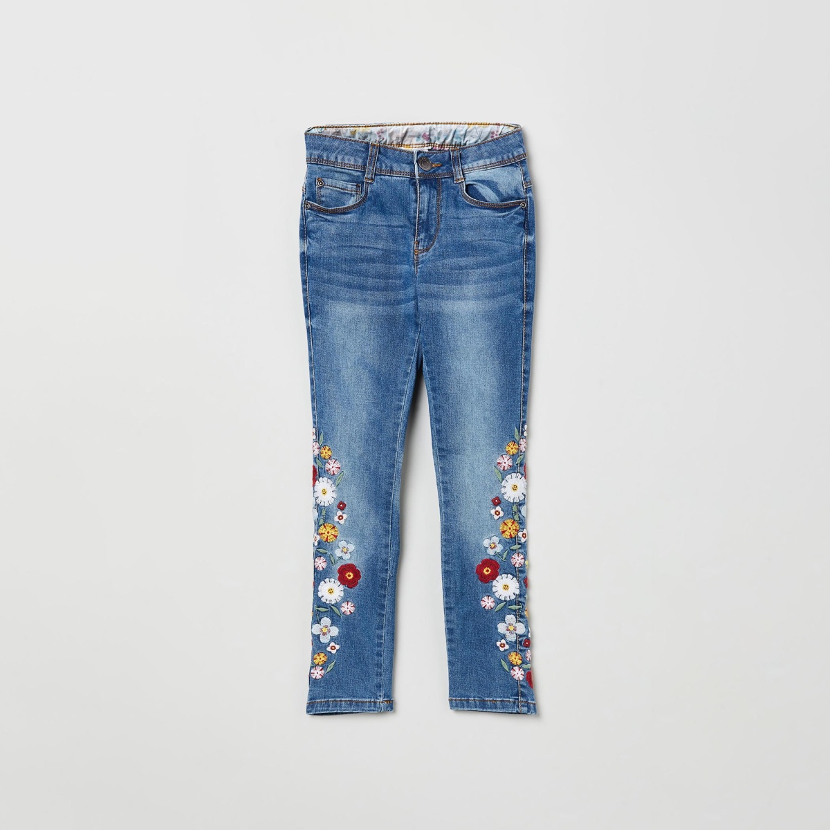 MAX Dark Washed Slim Jeans with Floral Embroidery