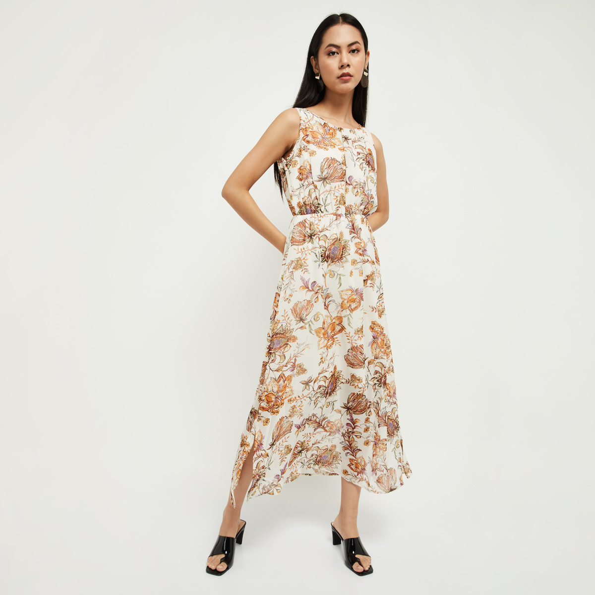 MAX Floral Print Sleeveless Midi Dress
