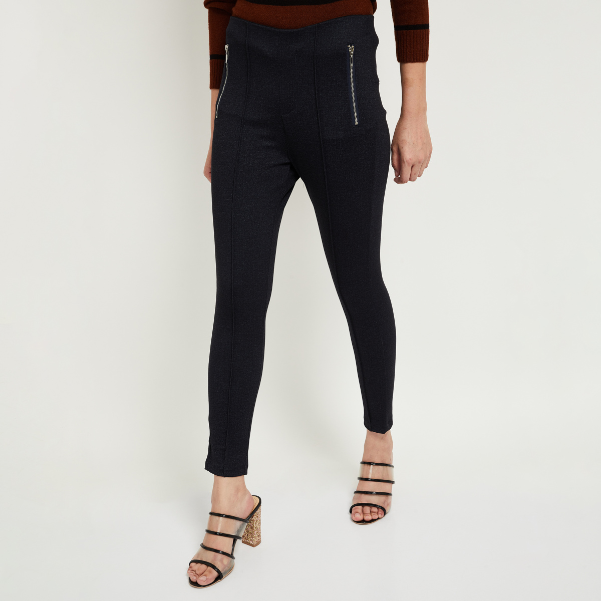 MAX Solid Panelled Treggings with Zipped Pockets