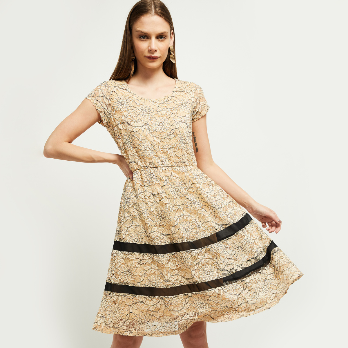 MAX Lace Overlay A-line Dress
