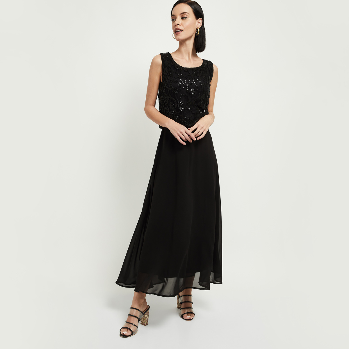 MAX Embroidered Maxi Dress with Sequin Embellishments