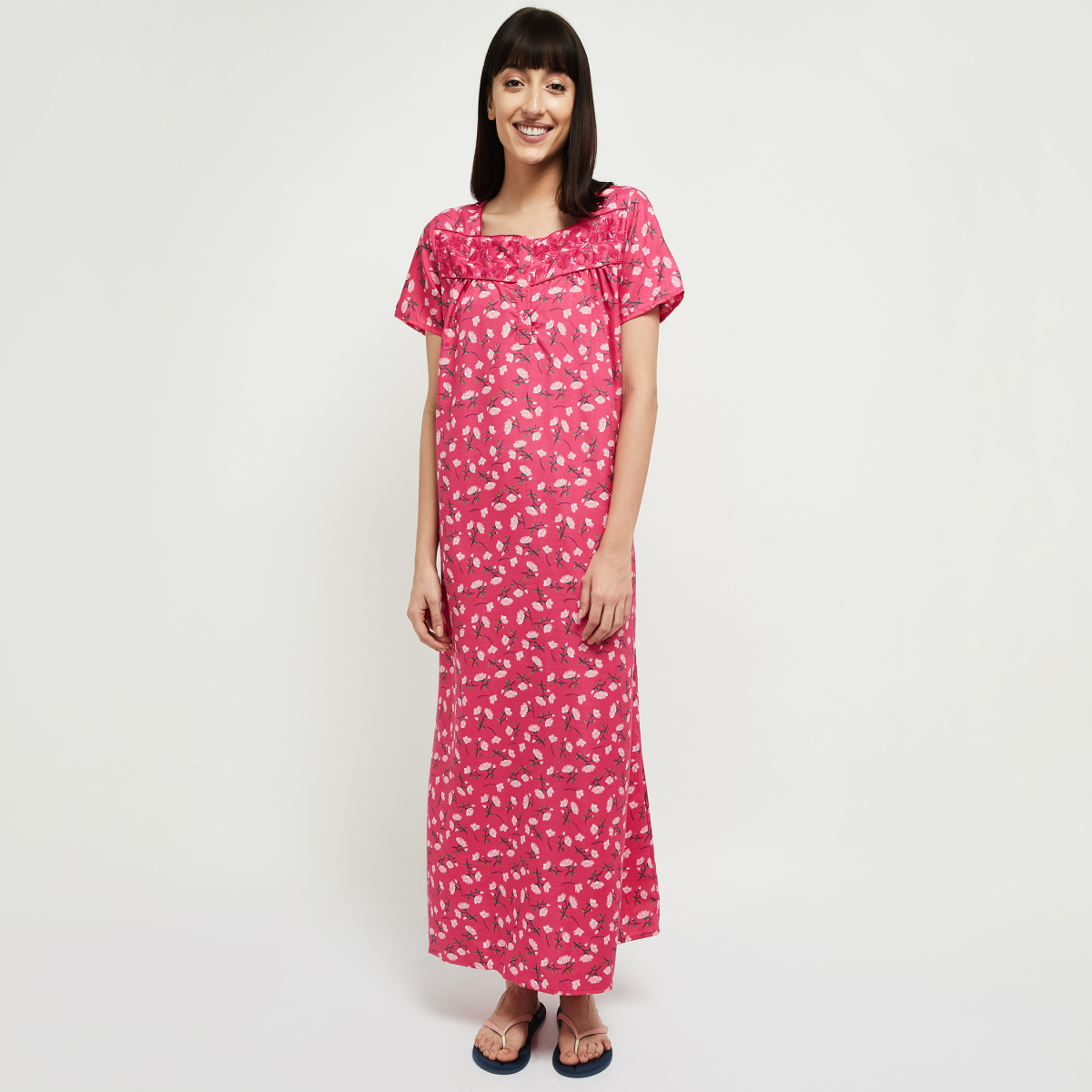 MAX Printed Square Neck Night Gown