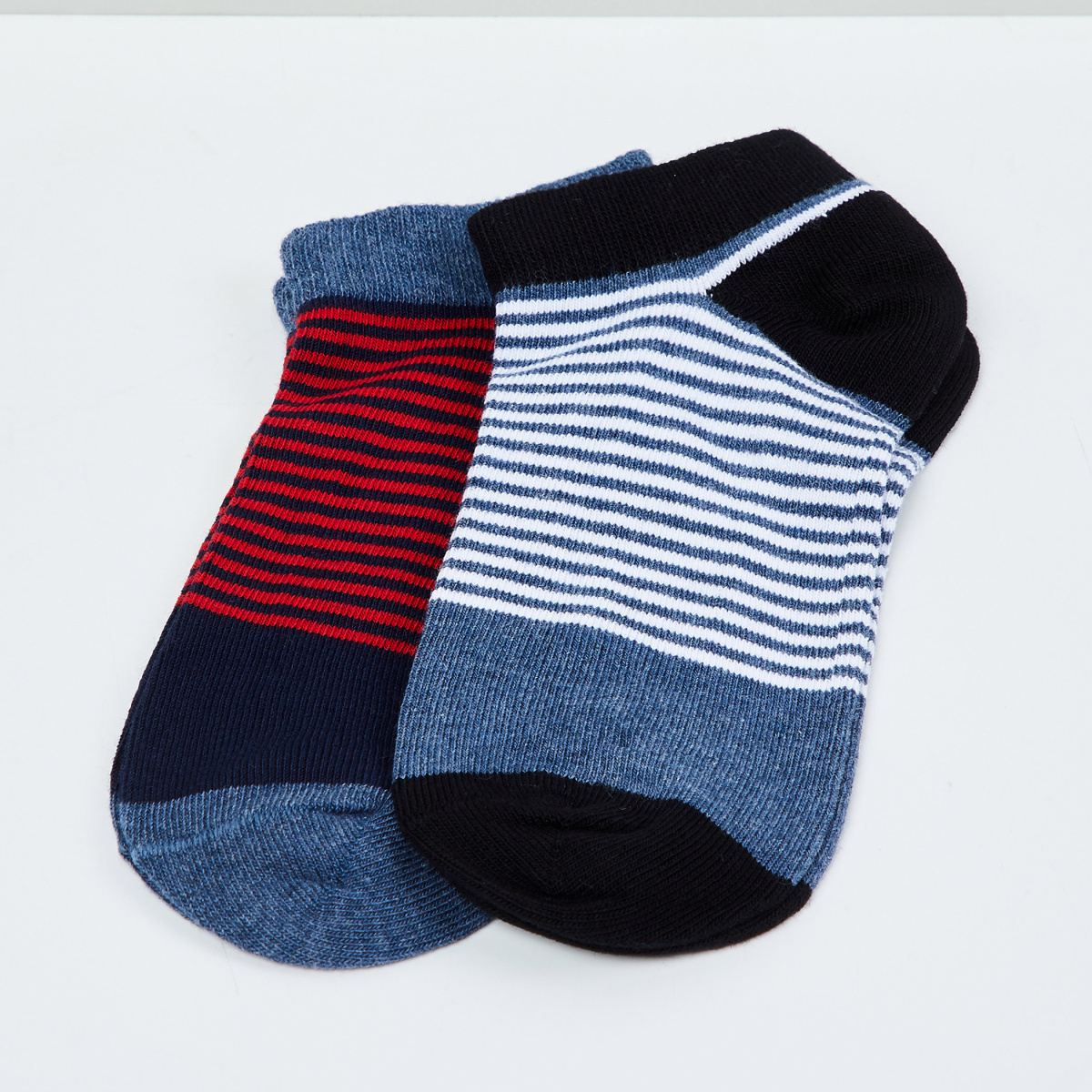 MAX Kids Striped Ankle-Length Socks - Set of 2 - 7-10 Y