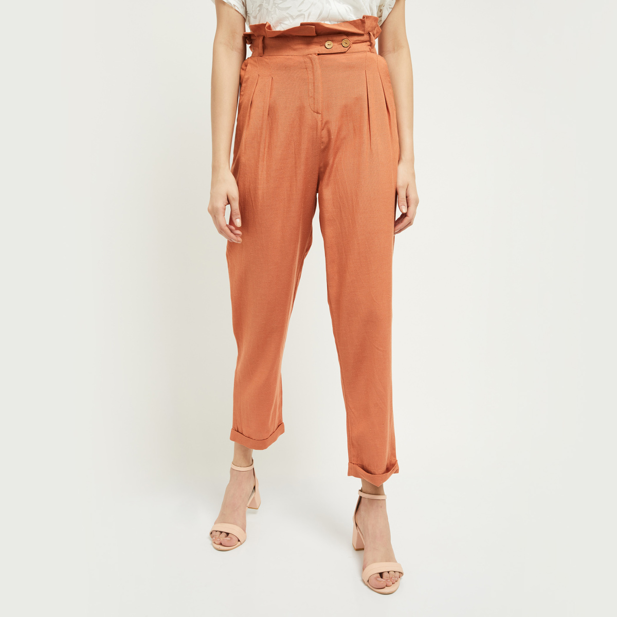 Buy Women's Slim Fit Red Color Peg Trousers at Radhella