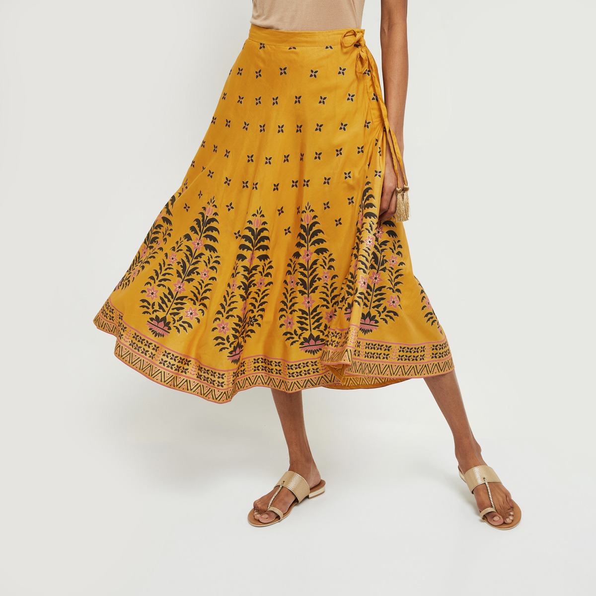 MAX Floral Print A-line Midi Skirt