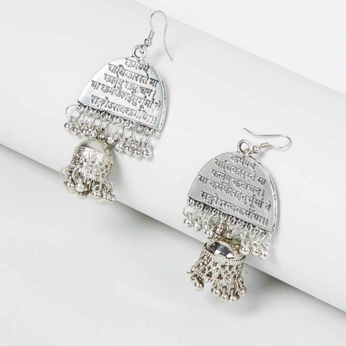 MAX Beaded Drop-Earrings with Typographic Engraving