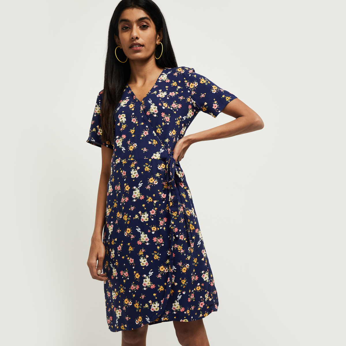MAX Floral Print Short Sleeves A-line Dress
