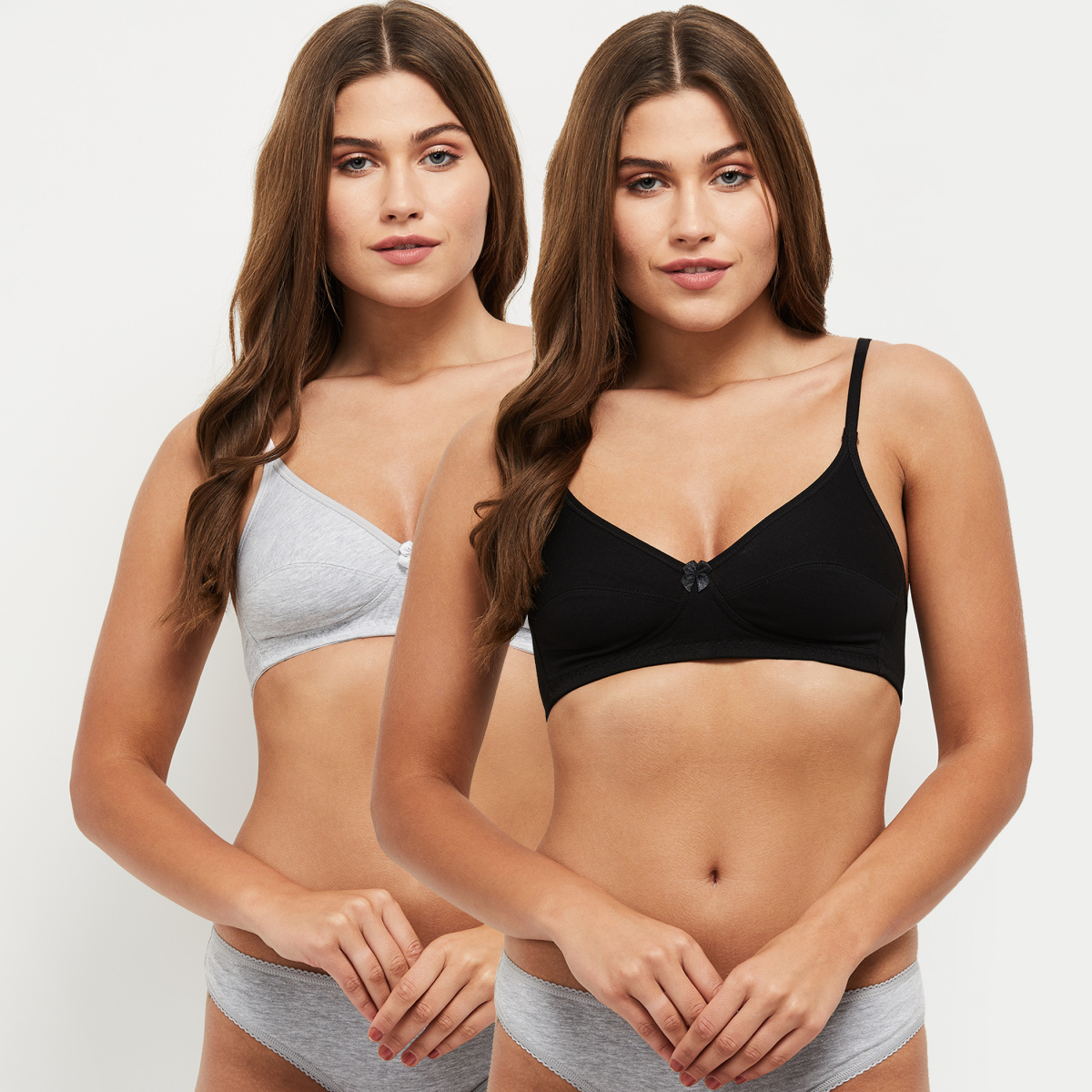 MAX Solid Non-Padded Seamed Soft Cup Bra - Set of 2