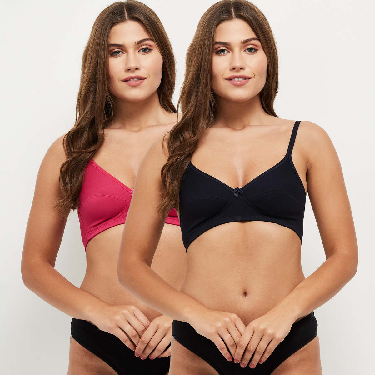 MAX Solid Non-Padded Seamed Soft Cup Bra - Set of 2