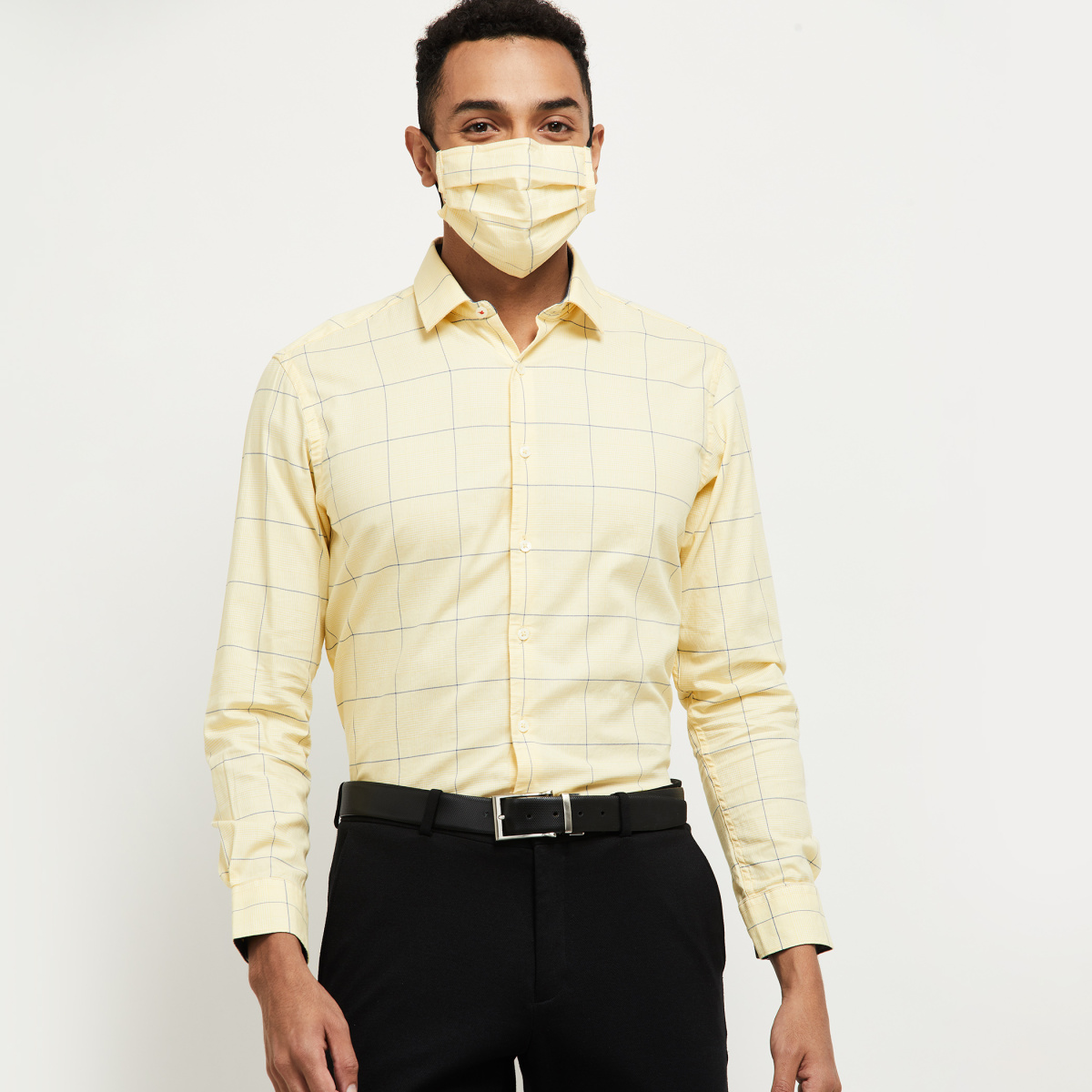 MAX Checked Slim Fit Formal Shirt with Face Mask