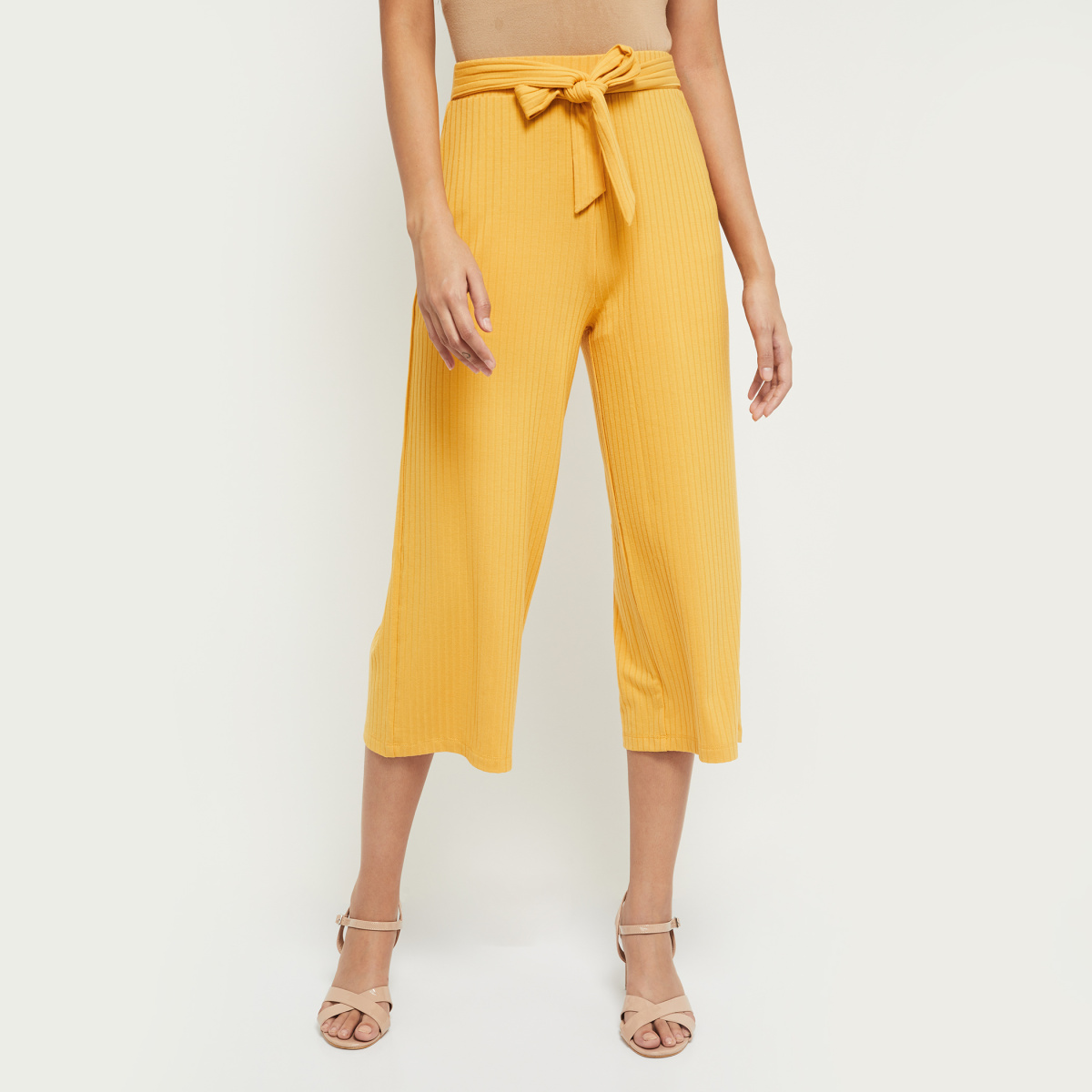 MAX Textured Culottes with Tie-up Detail