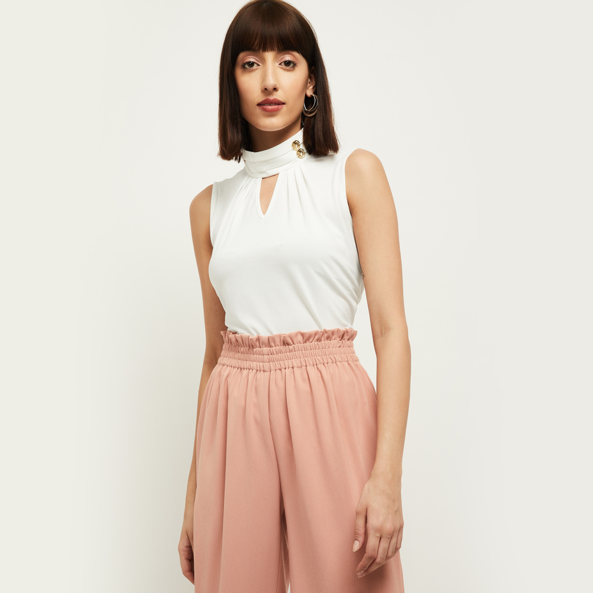 MAX Solid Sleeveless High Neck Top