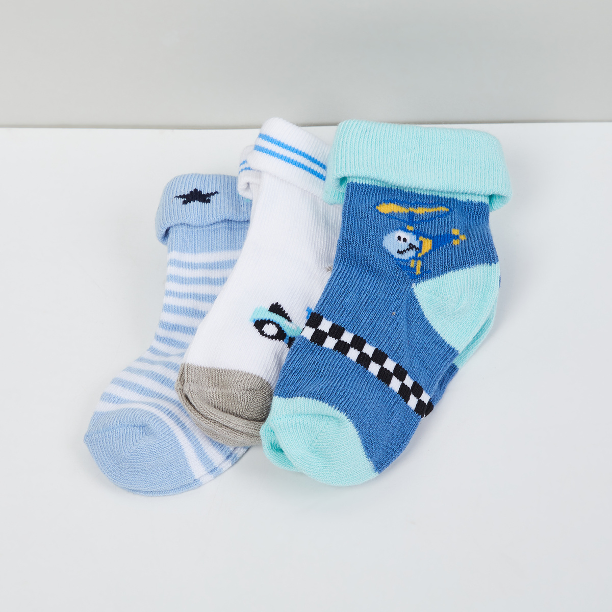 MAX Patterned Ankle-Length Socks - Set of 3- 1-2 Y