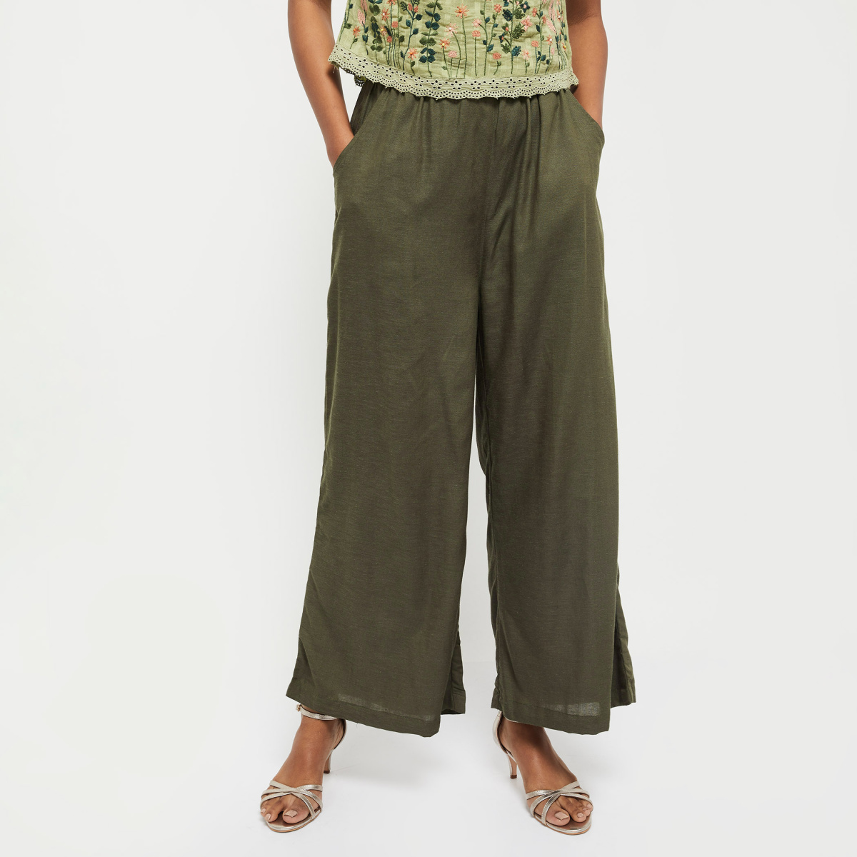 Buy Chic Attire Women's Cotton Solid Palazzo Pants Color Green Size XL at  Amazon.in