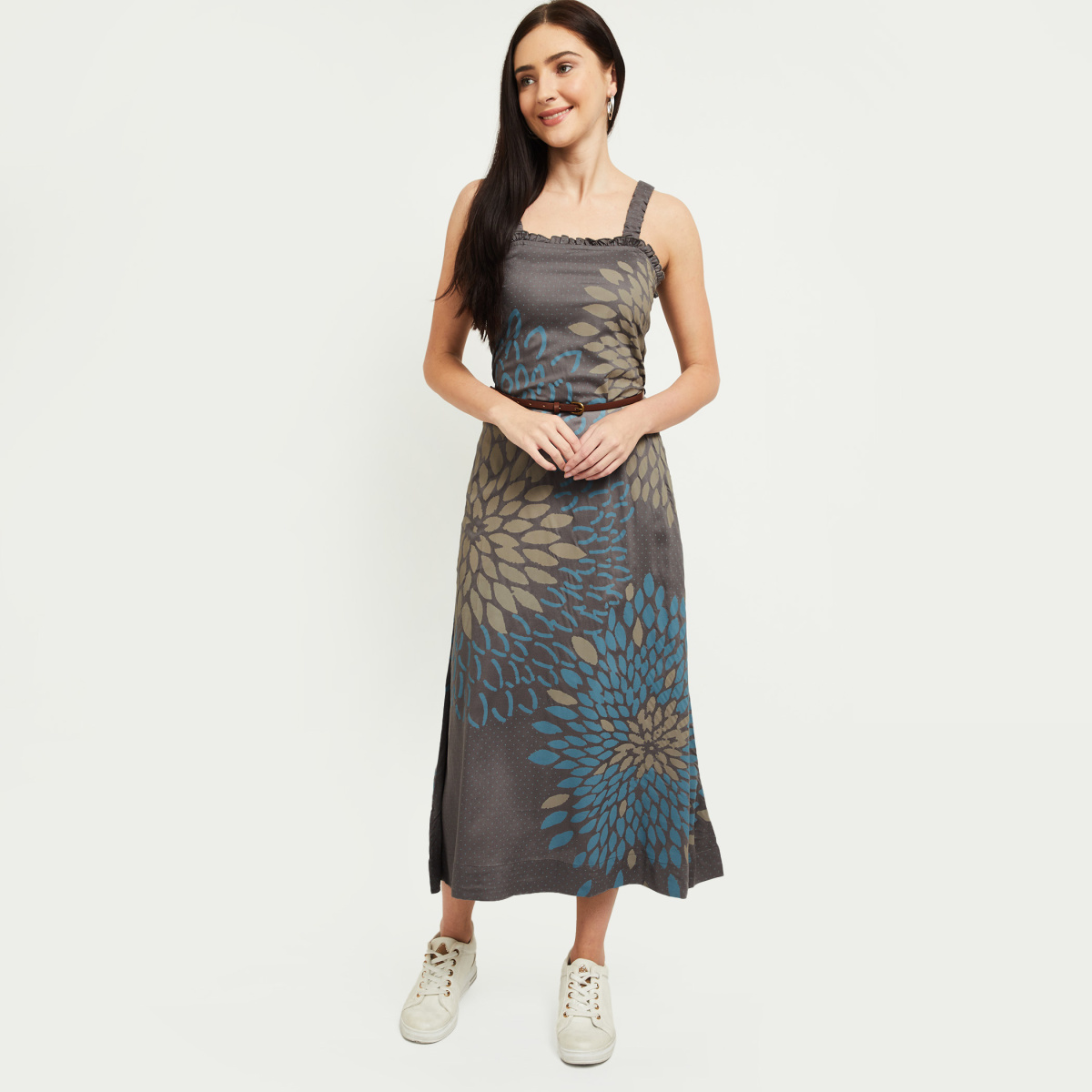 Buy Max Women's Cotton A-Line Midi Dress (DTI2504IMG_Blue_XS) at Amazon.in