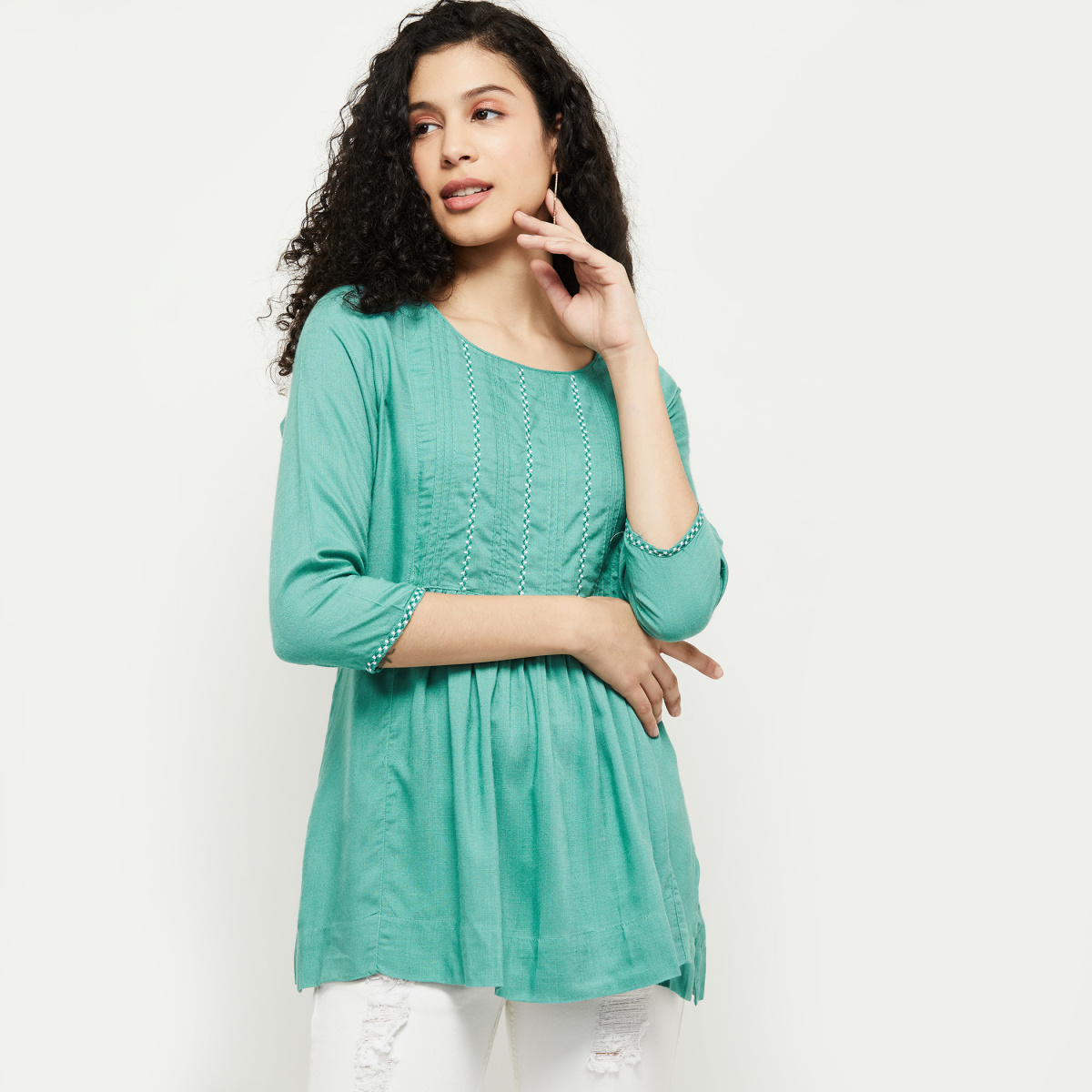 RATNAVALI Short Kurti for Women| Rayon Cotton Printed Straight Kurta |  Women's Tunic Tops Green : Amazon.in: Fashion