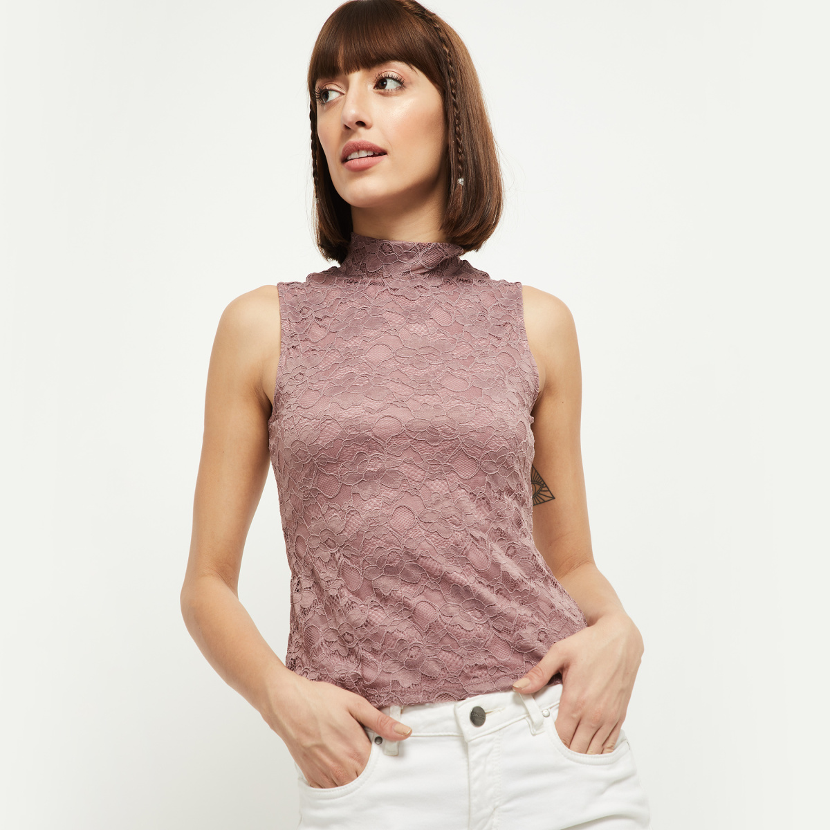 MAX High-Neck Lace Top