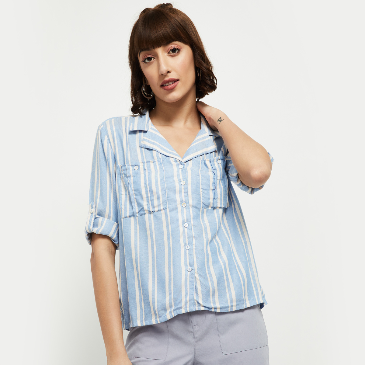 MAX Striped Roll-Up Sleeves Shirt