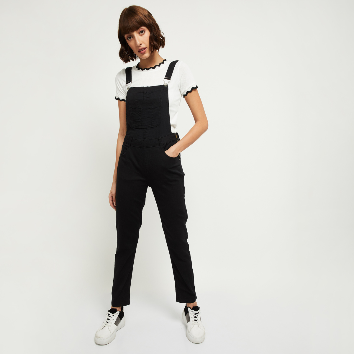 MAX Square Neck Solid Dungarees