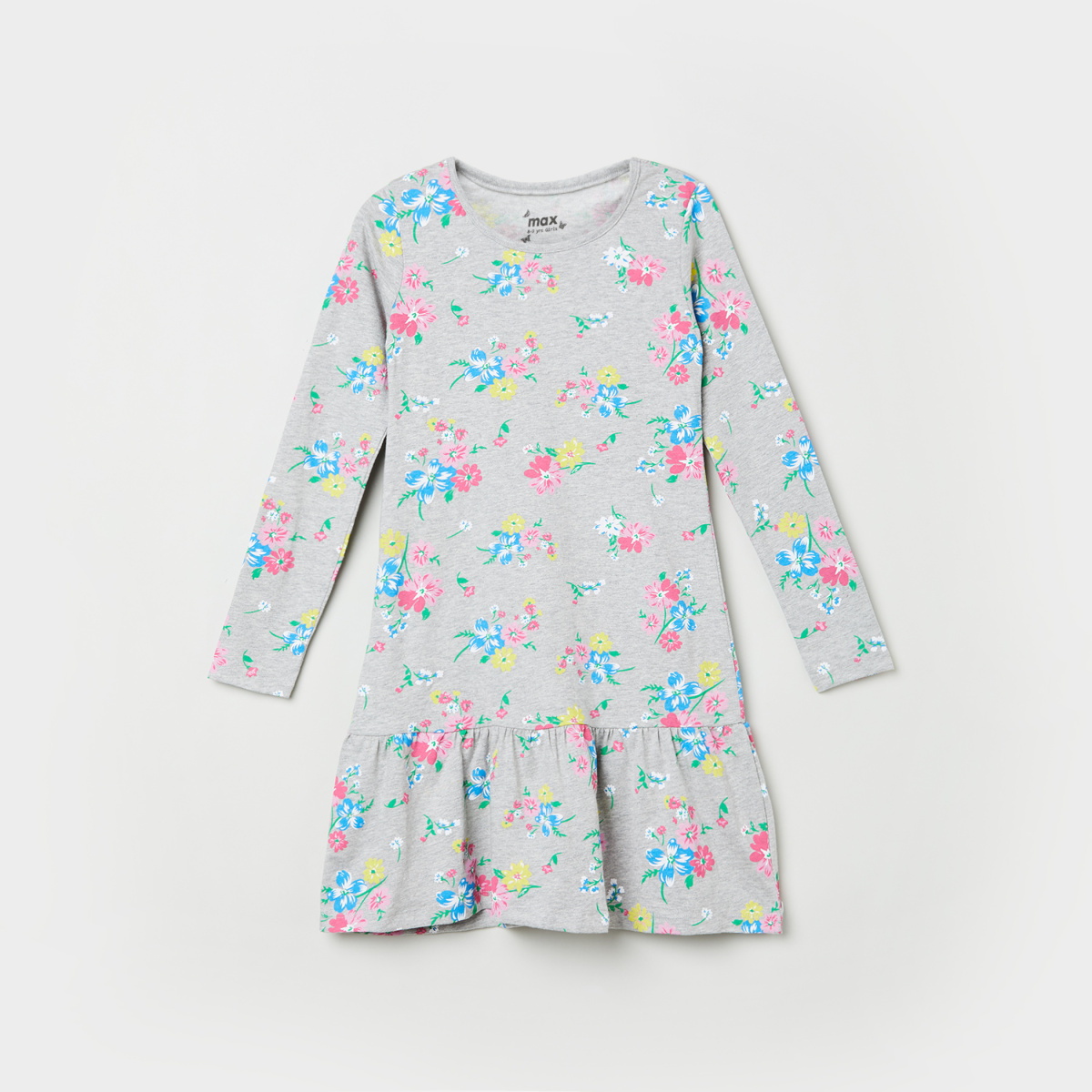 Buy Girls Blue Floral Printed Flared Dress Online - Aurelia