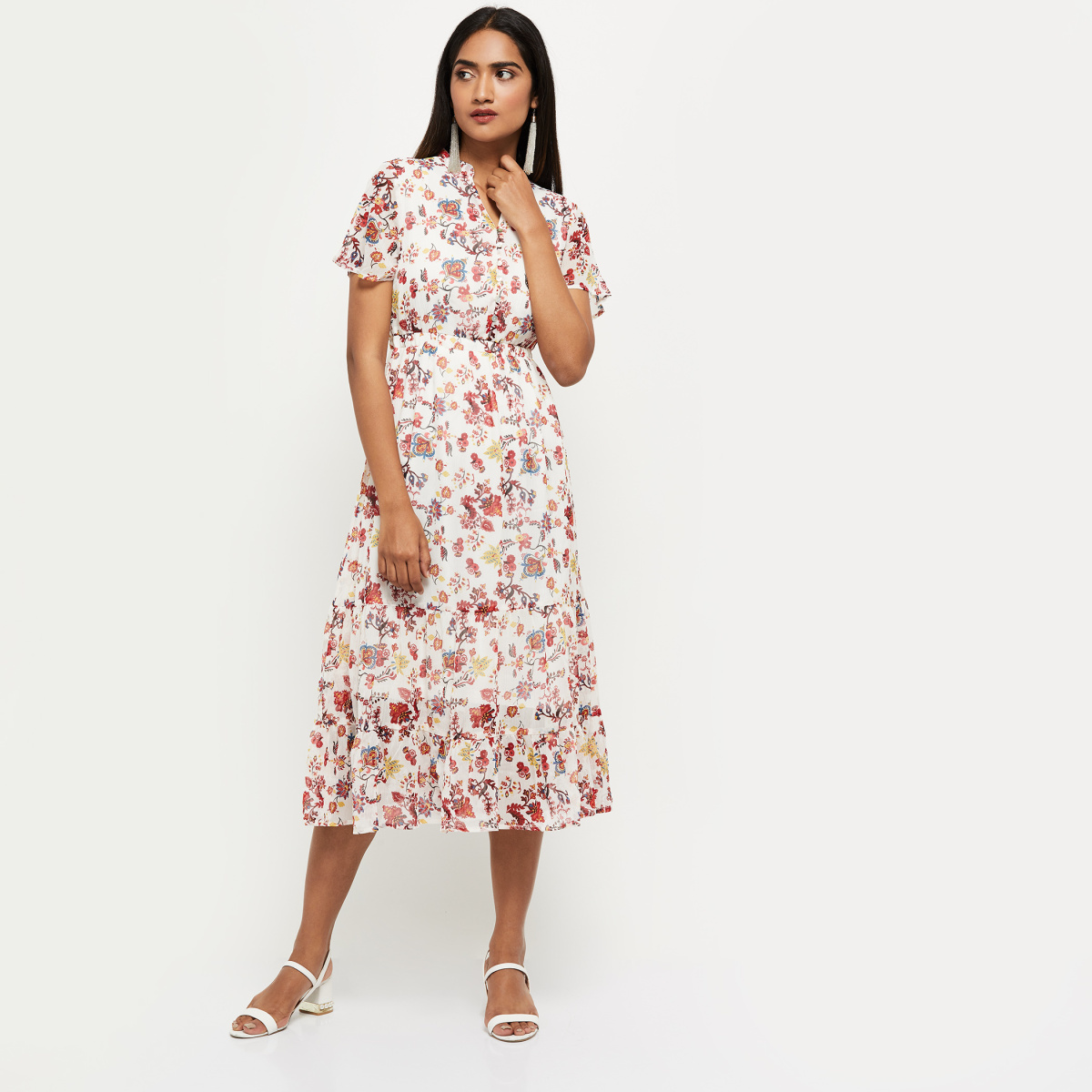 MAX Printed All-Over Print Tiered Dress