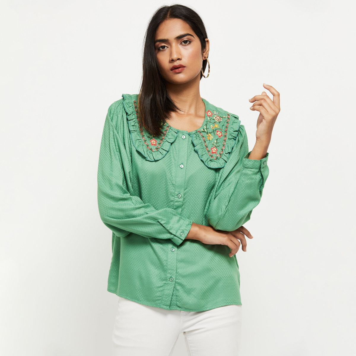 MAX Embroidered Shirt Style Top
