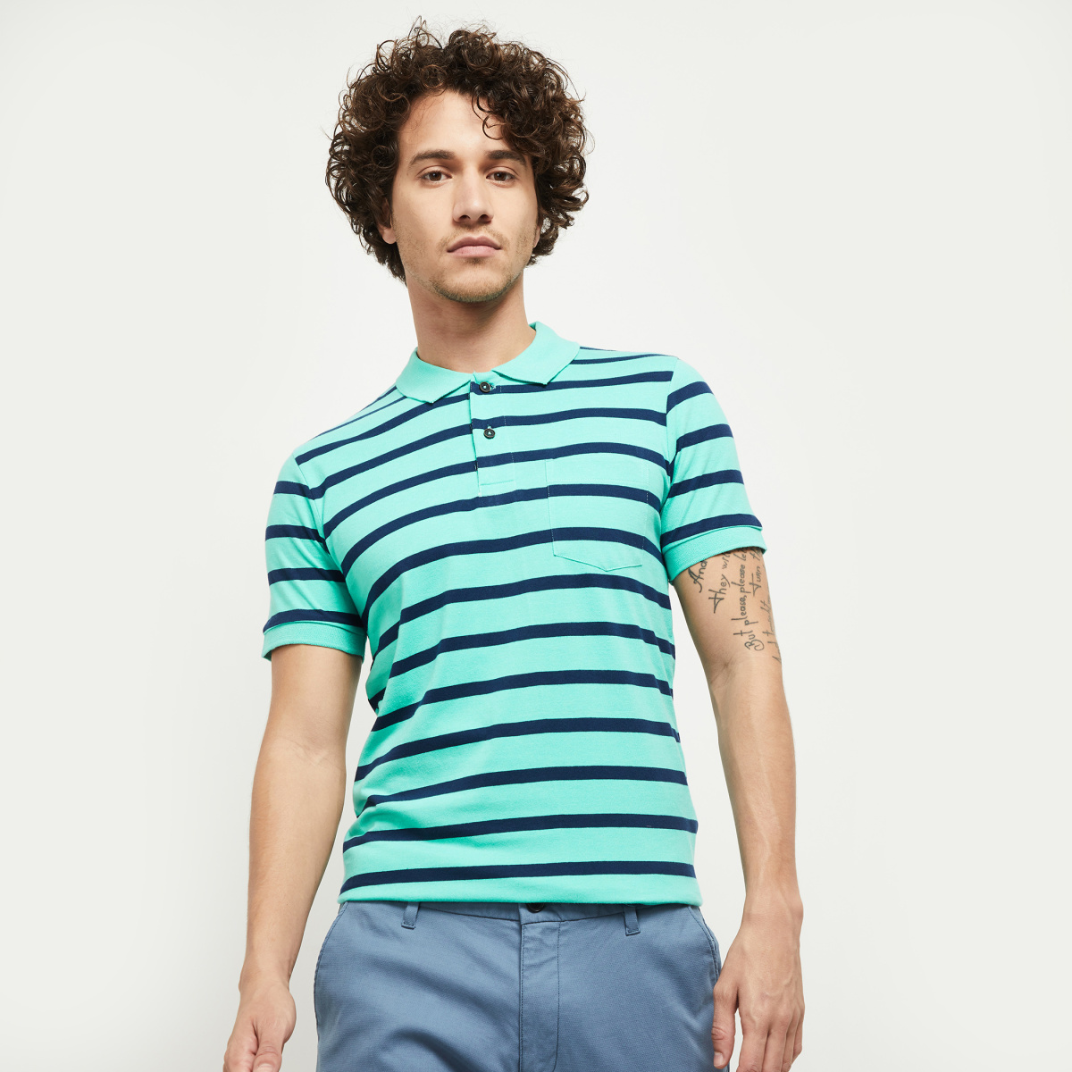 MAX Striped Polo Straight Hem T-shirt