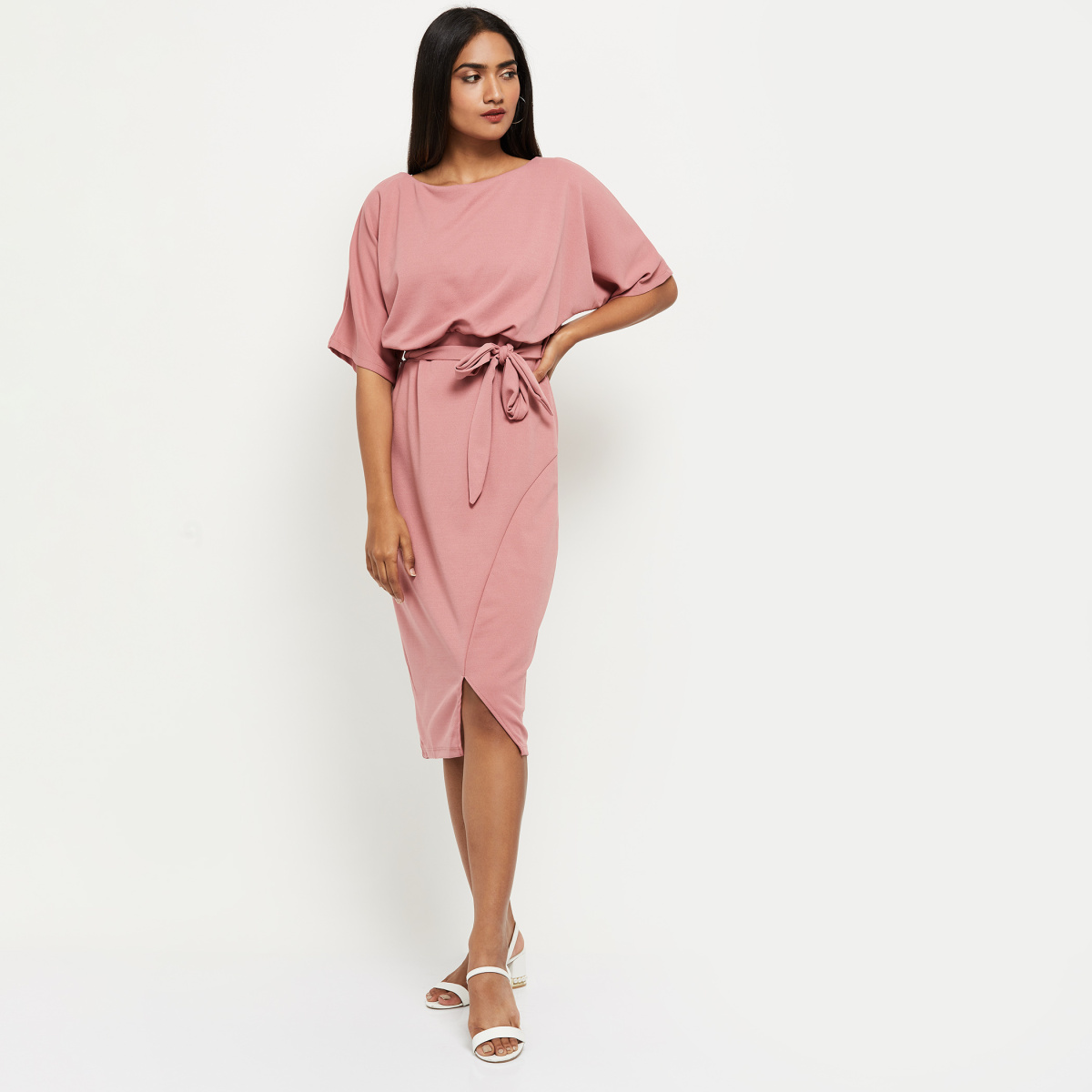 Solid Color Plunge Neck Cinched Waist Dress Above Knee Length – Anna-Kaci