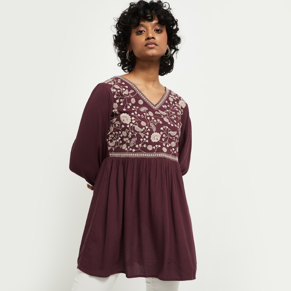 MAX Embroidered Three-quarter Sleeves Tunic