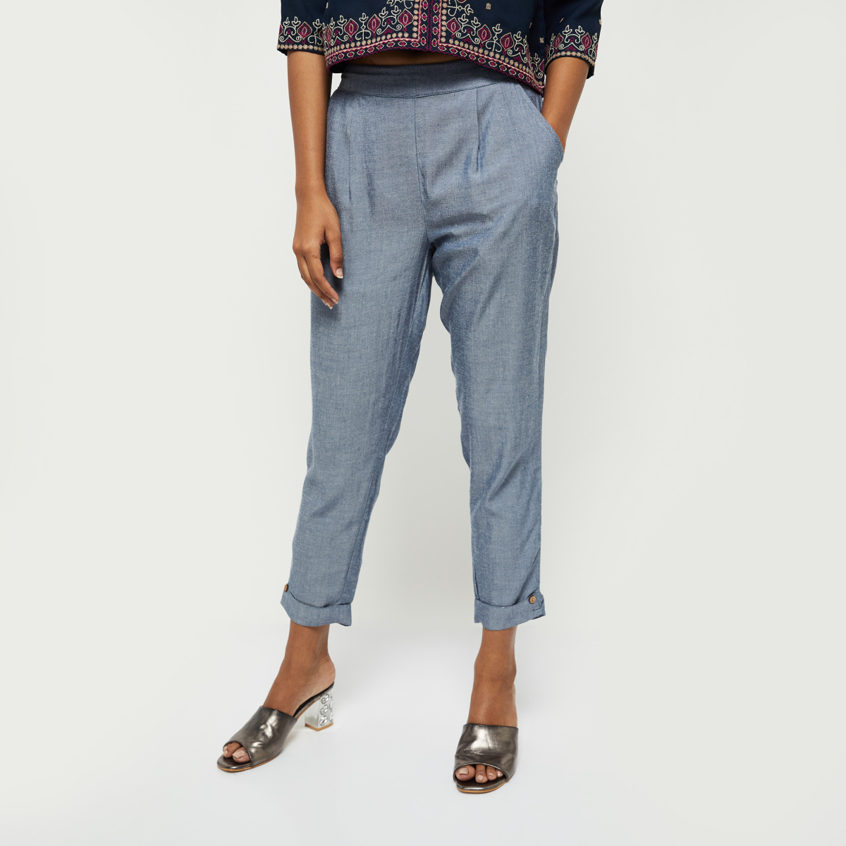 Buy MAX Women Solid Woven Trousers from Max at just INR 9990