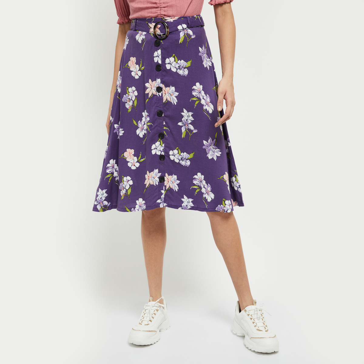 MAX Printed Button-Down Flared Skirt