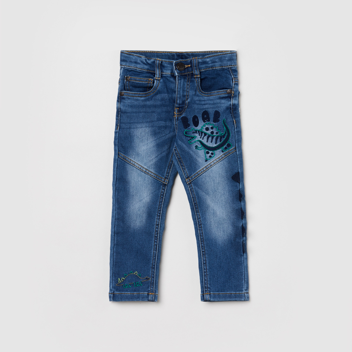 MAX Embroidered Medium Washed Slim Fit Denim Jeans