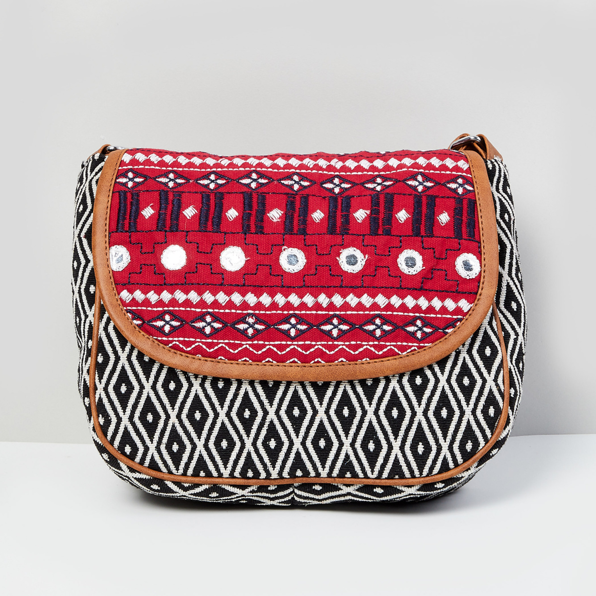 MAX Embroidered Flap Closure Sling Bag