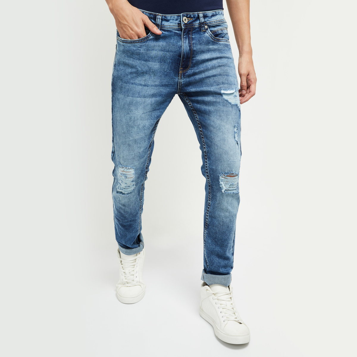 MAX Light-Washed Skinny Fit Distressed Jeans