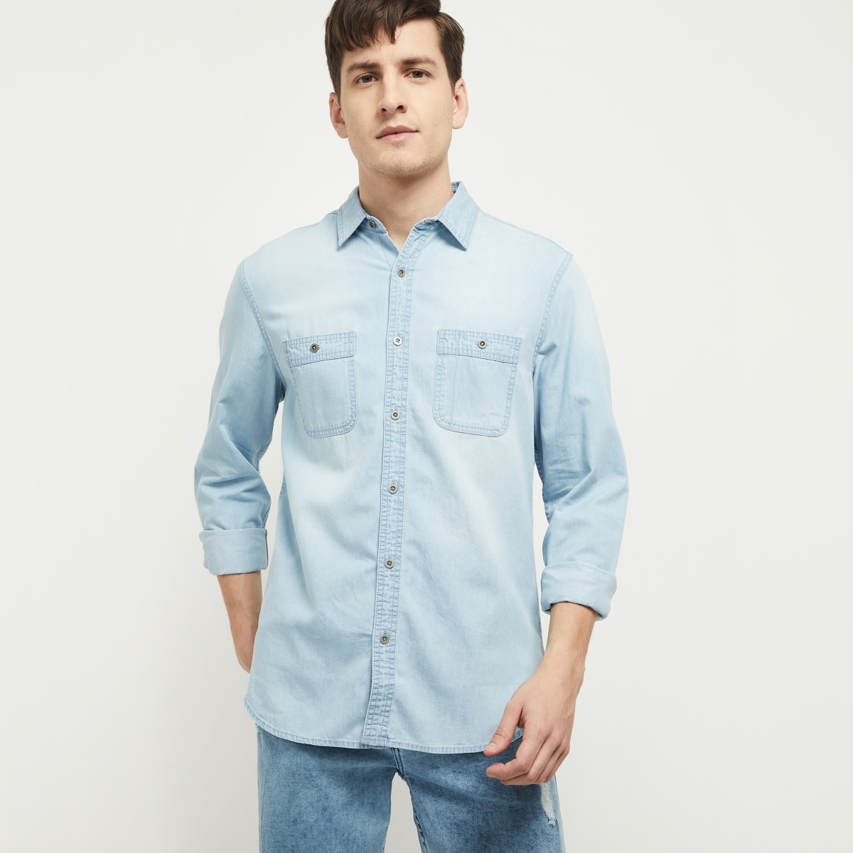 Stylish Mens Slim Fit Casual Double Collar Shirt Long Sleeve M L XL XXL  DC12 | eBay
