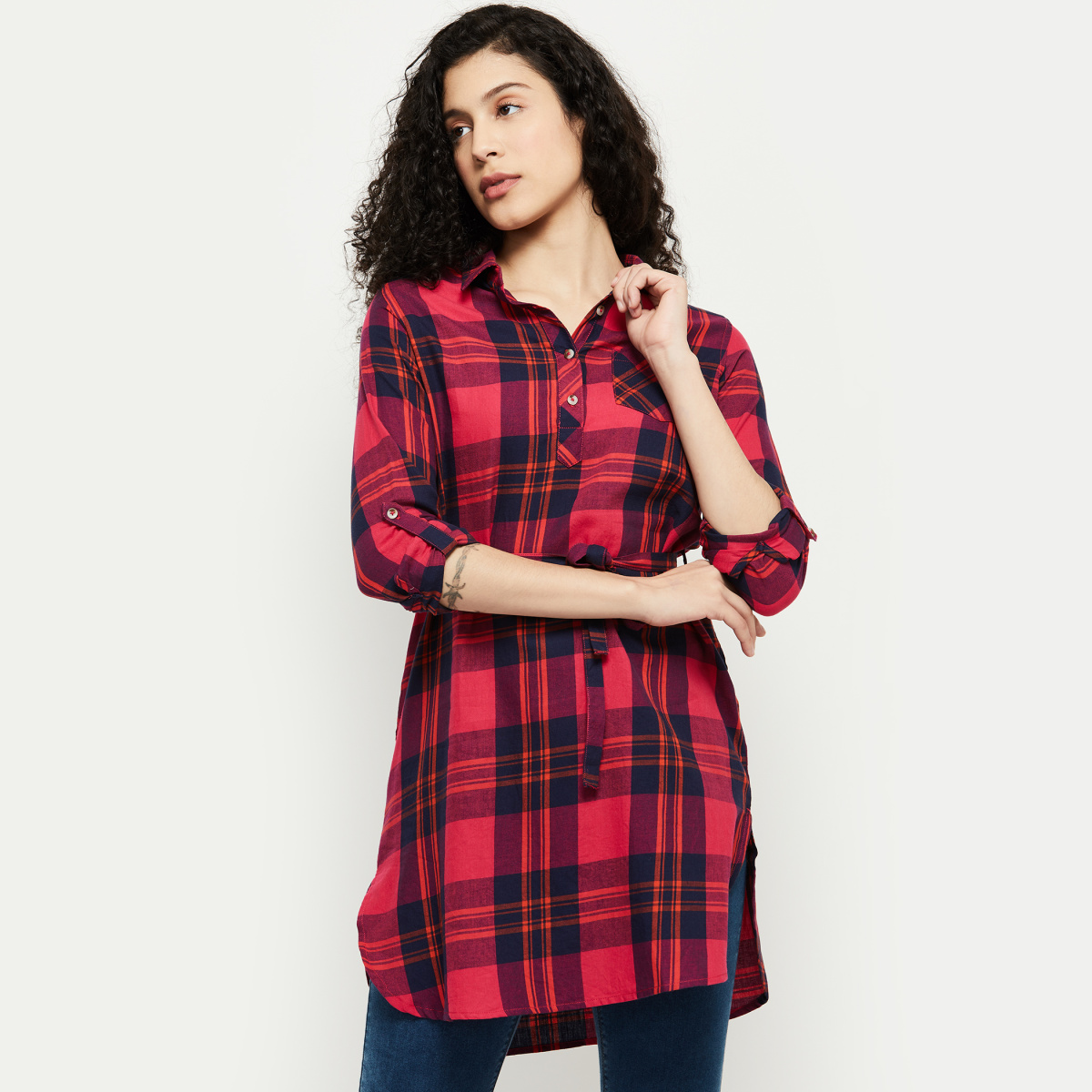MAX Checked Full Sleeves Tunic